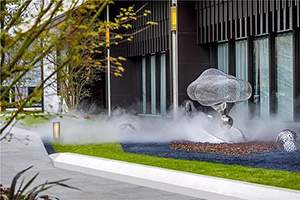 写字楼云雾缭绕丝网编织镜面雕塑