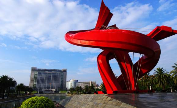 红色丝路飘带玻璃钢雕塑